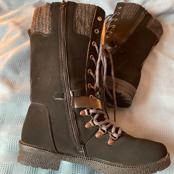 Rice Maker Women’s Zip Lace Boots Black Sz 41 (8) Faux Suede Knit Detail - Picture 8 of 11